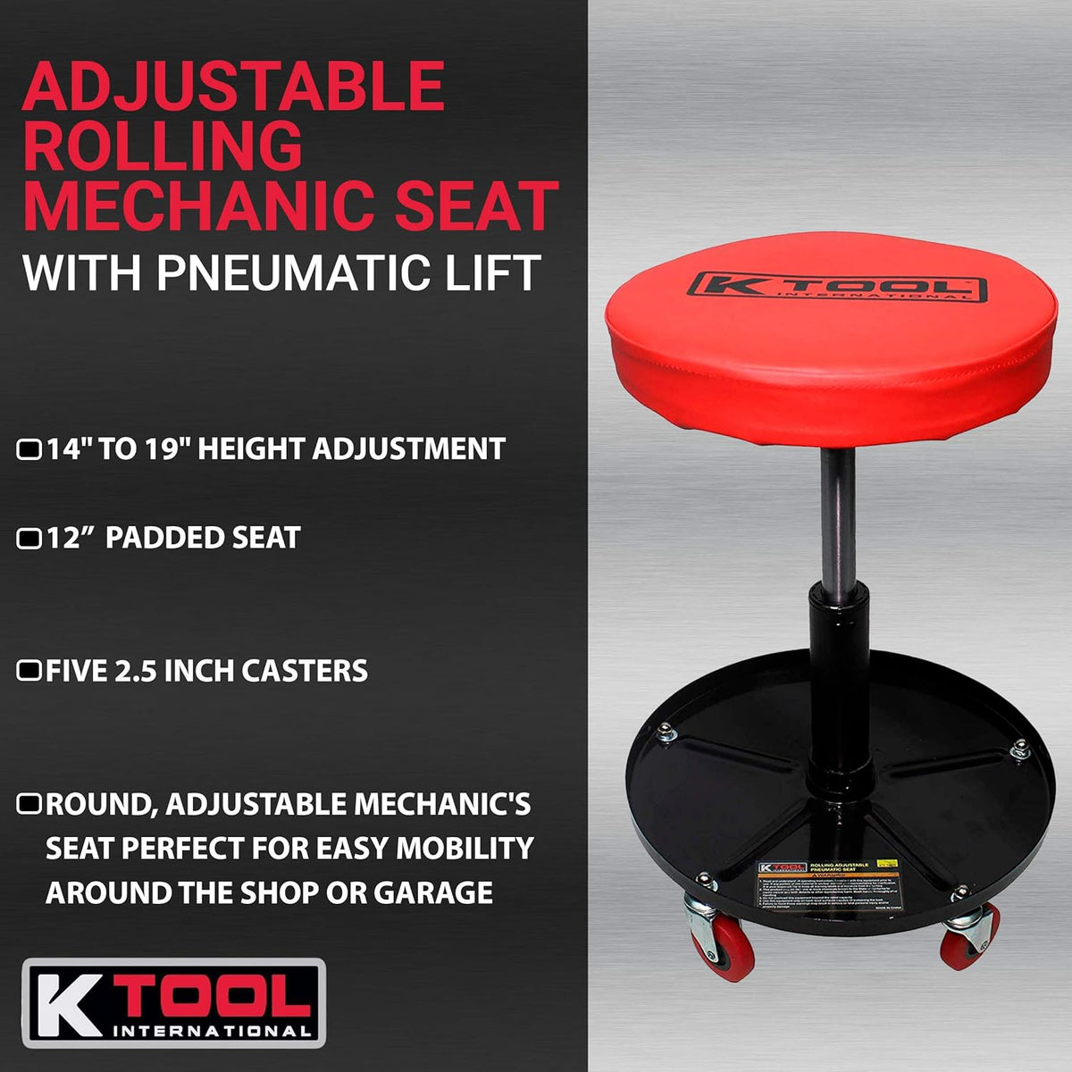 Adjustable Rolling Mechanic Seat with Pneumatic Lift, Padded Seat, Pack of 2 H694