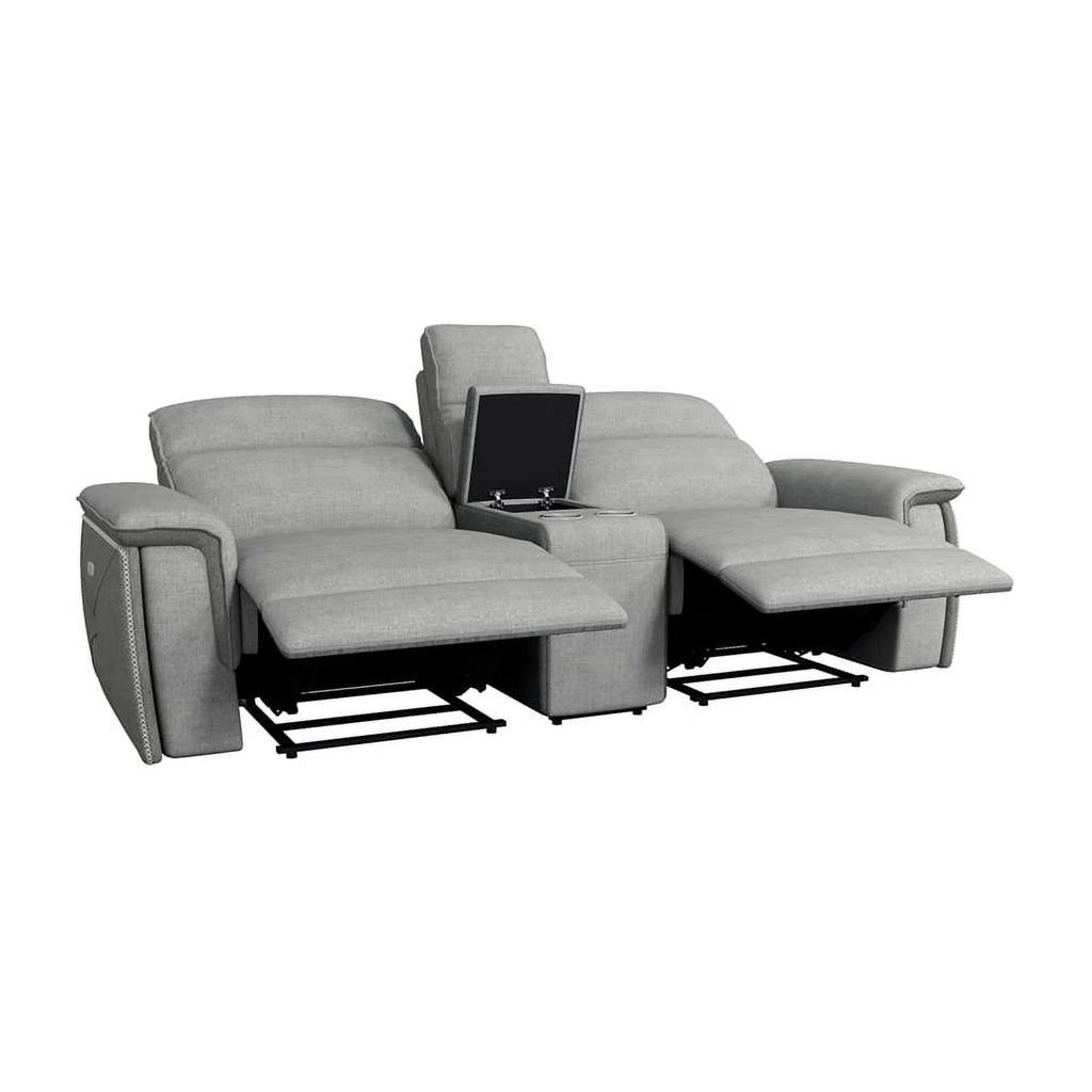Taupe Gray Fabric Double Reclining Loveseat U470