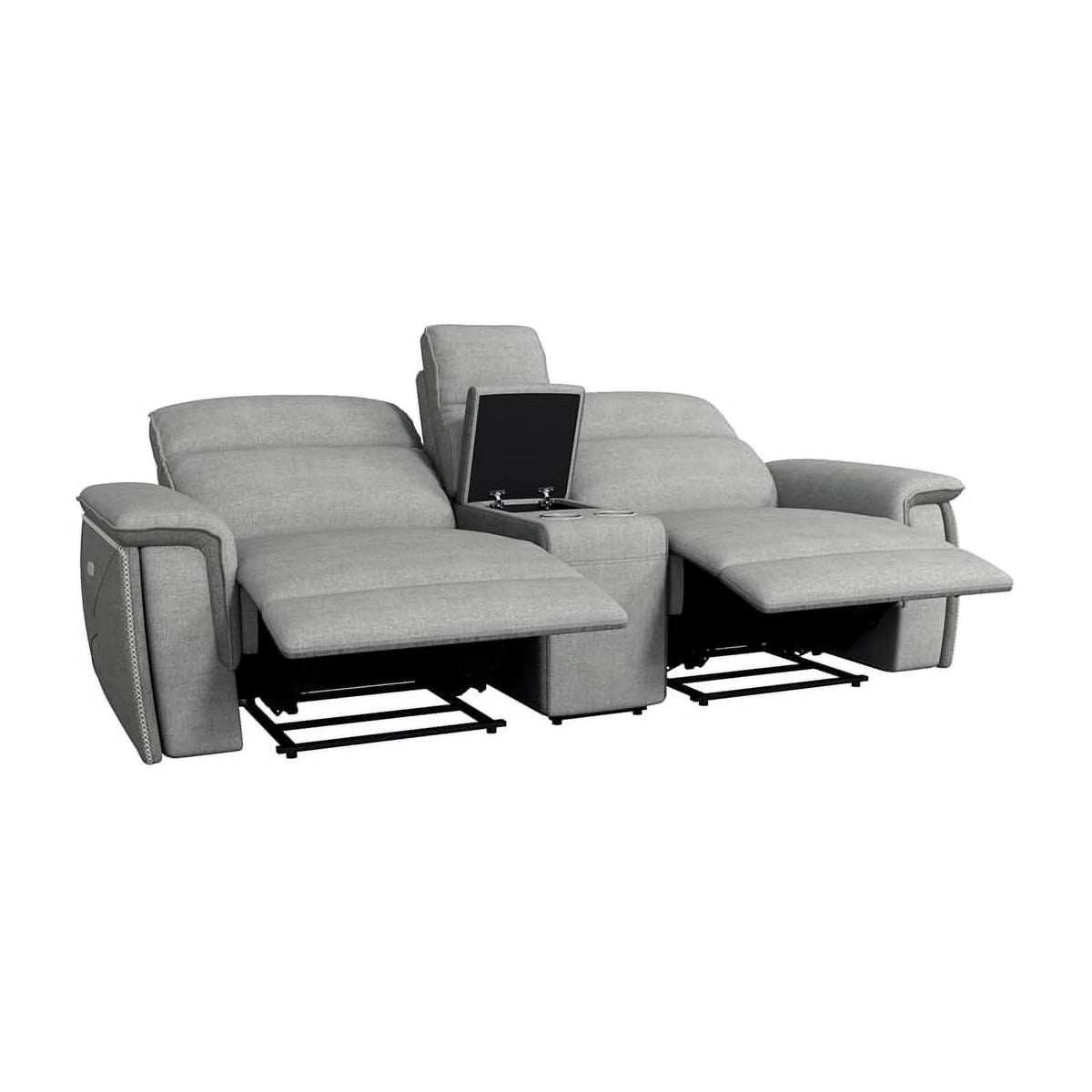 Taupe Gray Fabric Double Reclining Loveseat U470