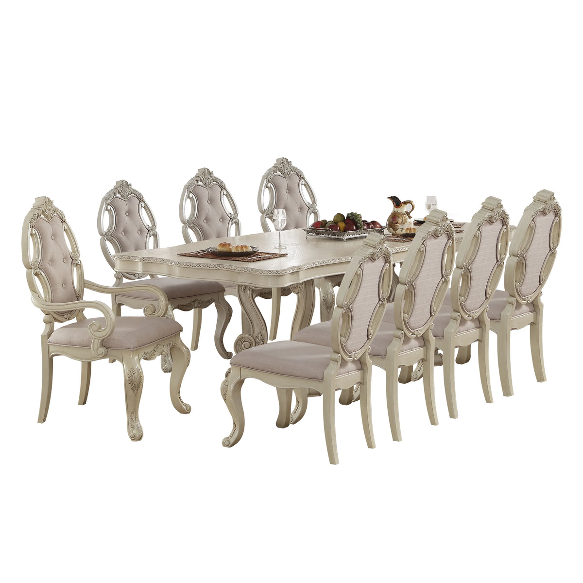 Antique White Wooden Extendable Pedestal Dining Table R33058