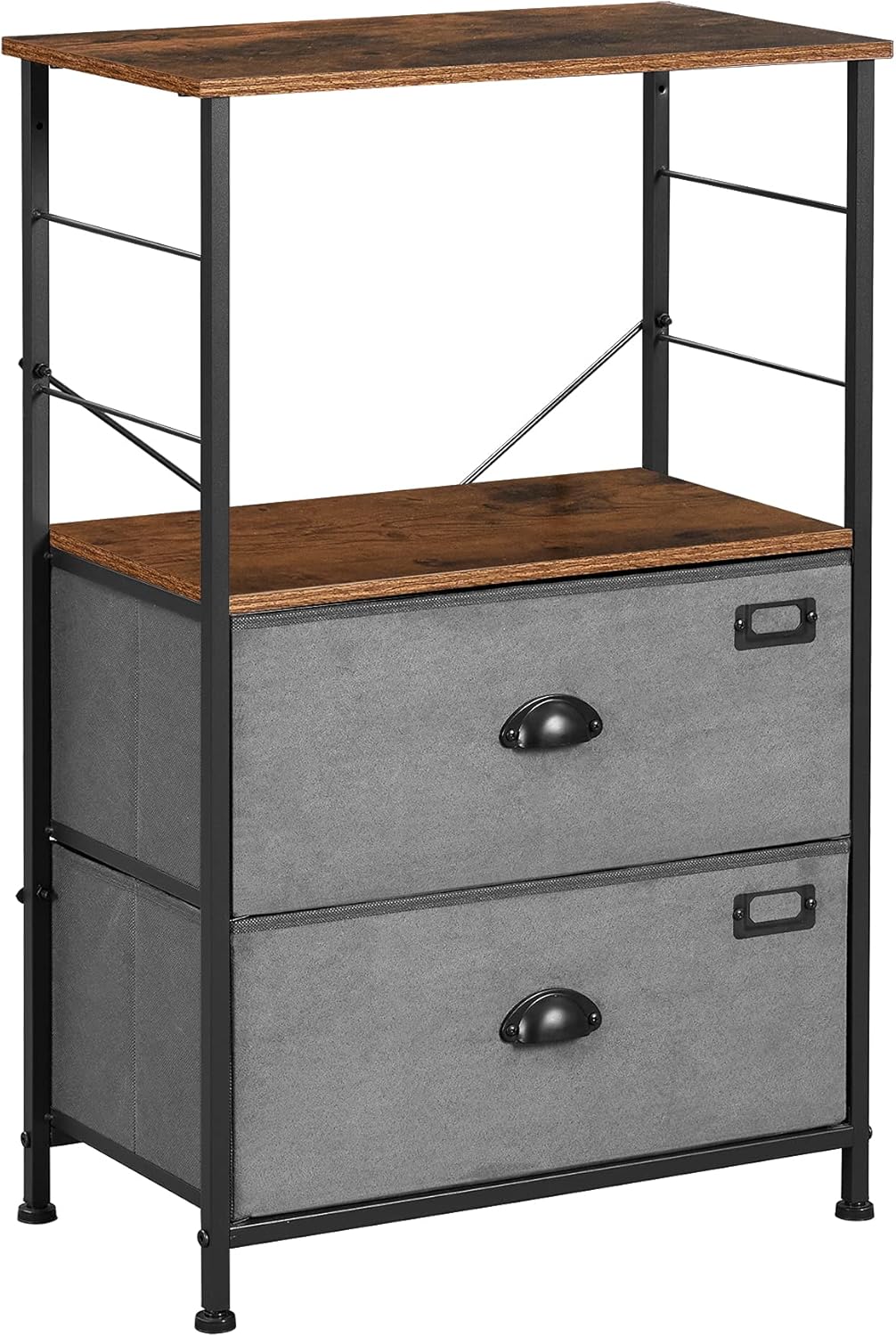 Industrial Nightstand with 2 Fabric Drawers and Storage Shelves Z51692