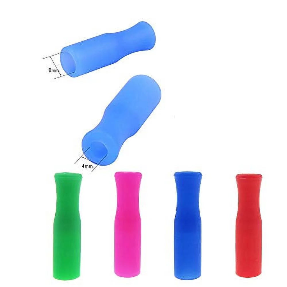 8pcs Reusable Rainbow Color Stainless Steel Straws with Silicone Tips and Cleaning Brush I3456