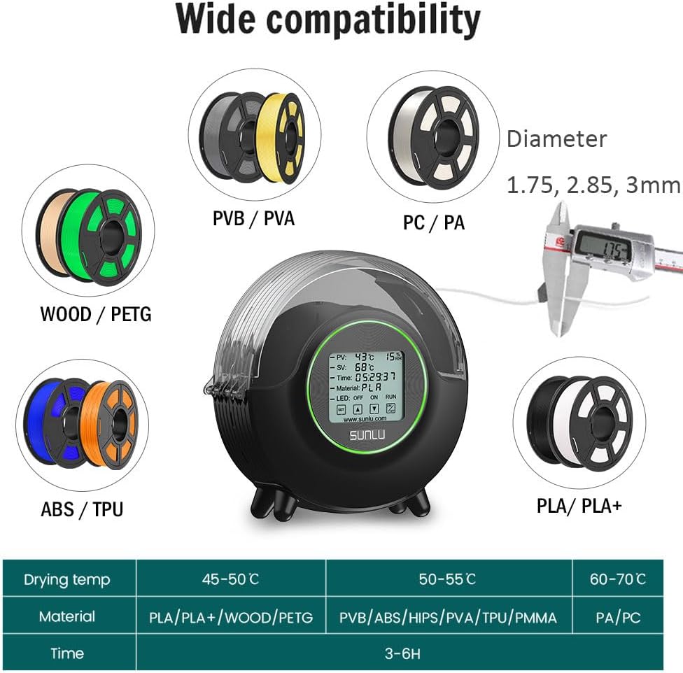 Filament Dryer Box with Fan, 360° Heating, Humidity Display, 1 Kg Spool H6339