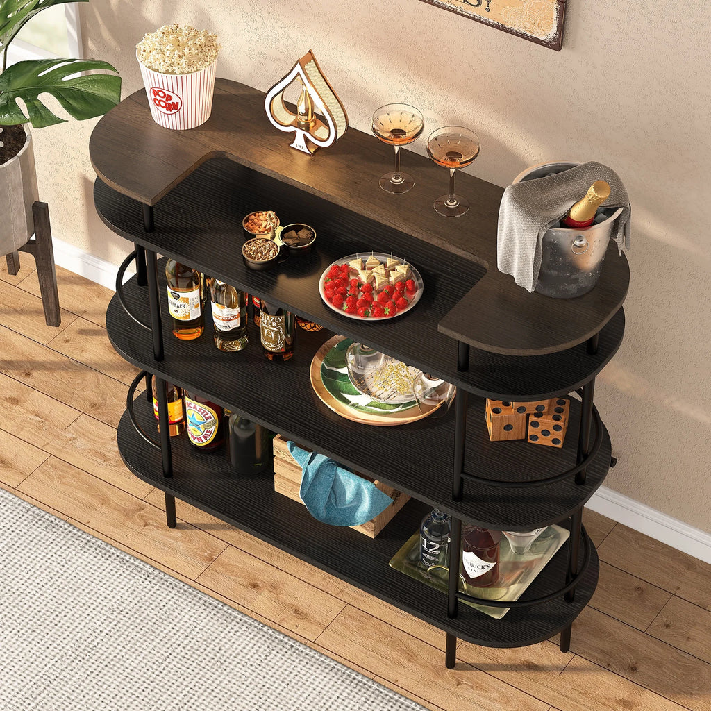 Black 4 Tier Bar Cabinet with Storage Shelves E172253