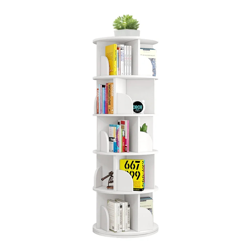 5 Tier Rotating Bookshelf White H66655