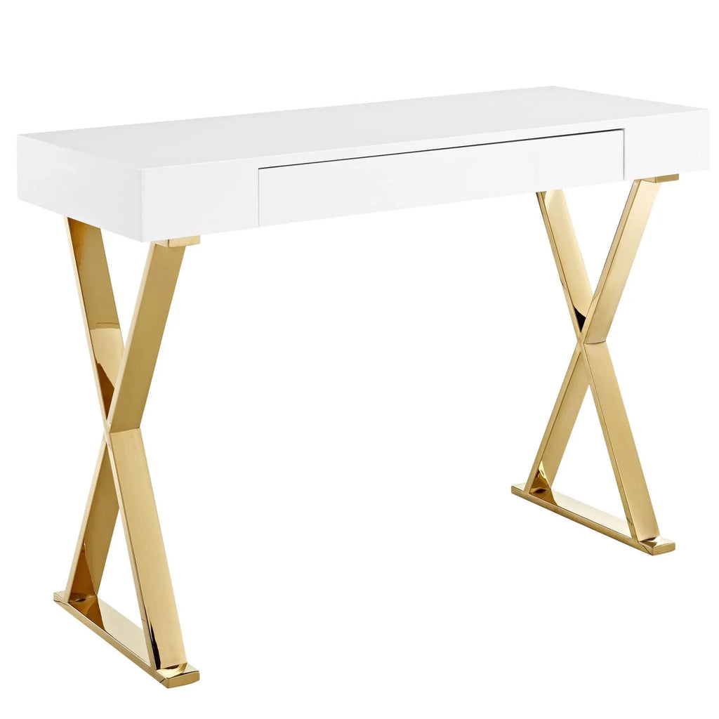 White Gold Wood Metal Steel Console Entry Table R7780