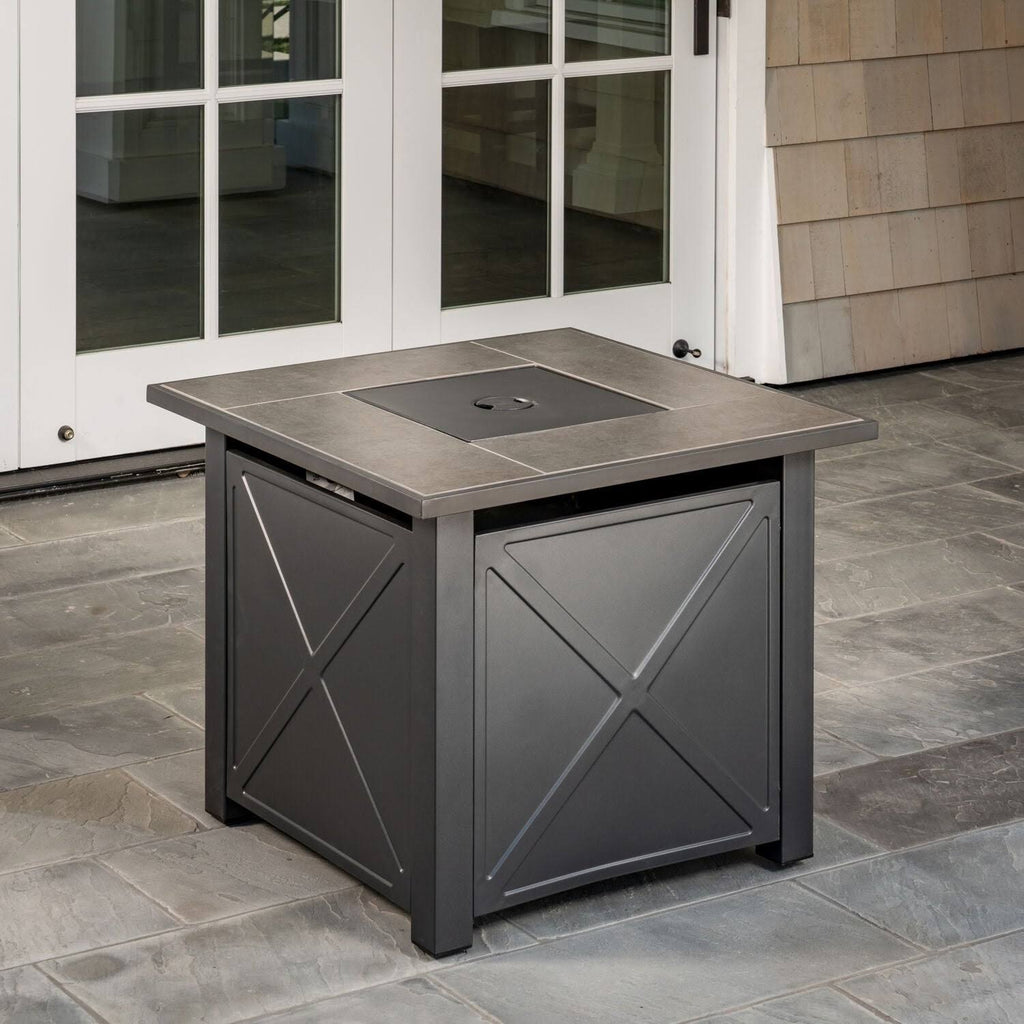GAS Fire Pit with Tile Top and Light Gray Lava Rocks D51277