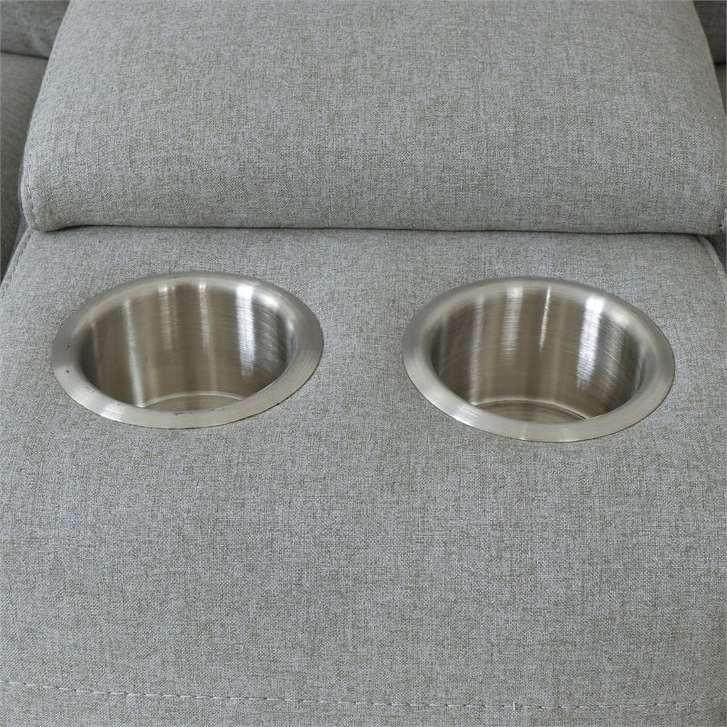 Taupe Gray Fabric Double Reclining Loveseat U470