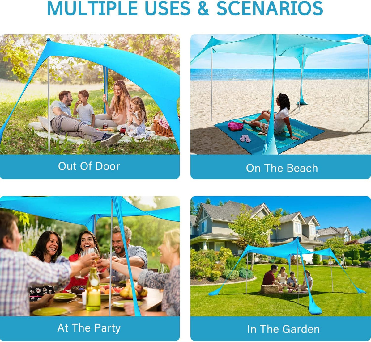 Beach Tent Sun Shade Canopy with 4 Poles Y4985