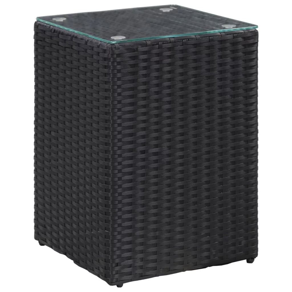 Black Poly Rattan Glass Side Table O11319