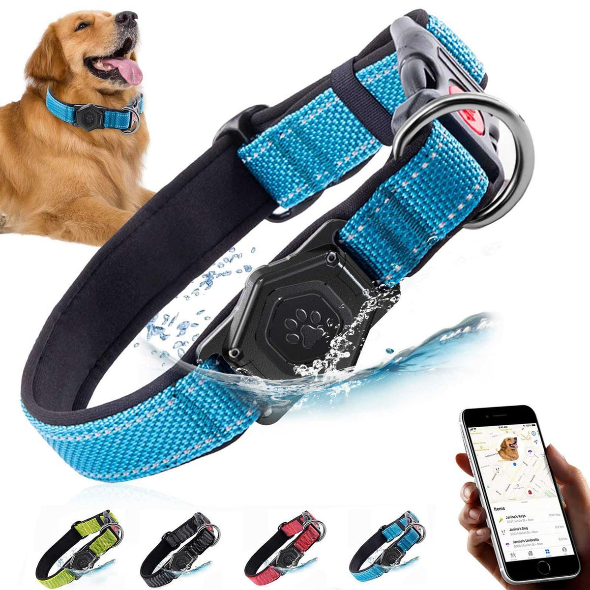 Adjustable Reflective Dog Collar with Air Tag Holder J47887