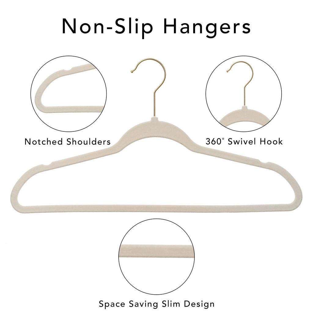 Beige Non-Slip Velvet Clothes Hangers 100 Pack T880938