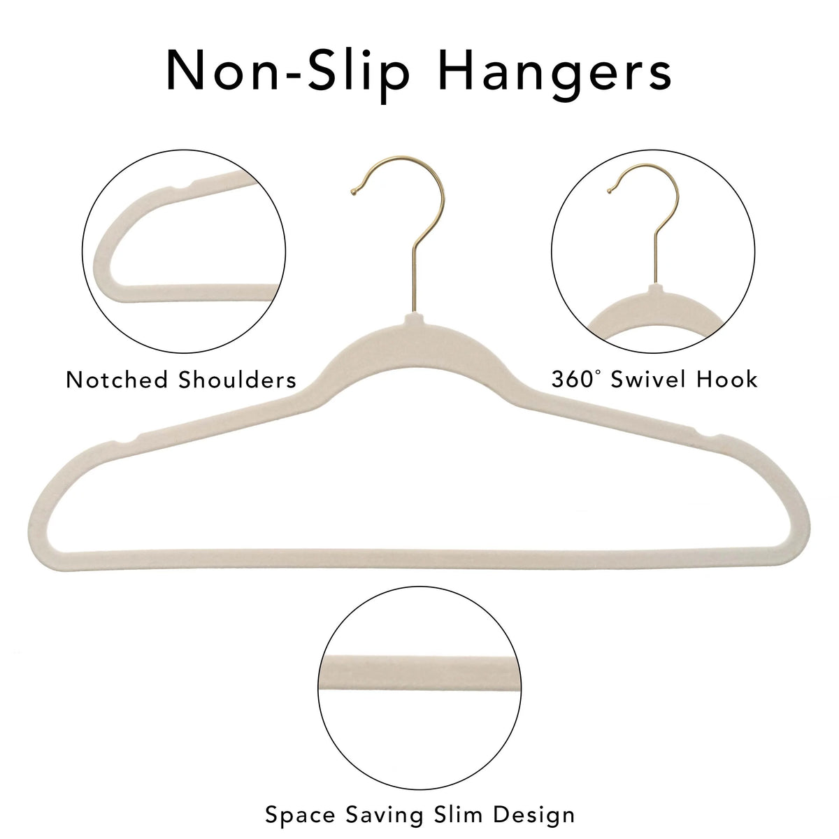 Beige Non-Slip Velvet Clothes Hangers 100 Pack T880938
