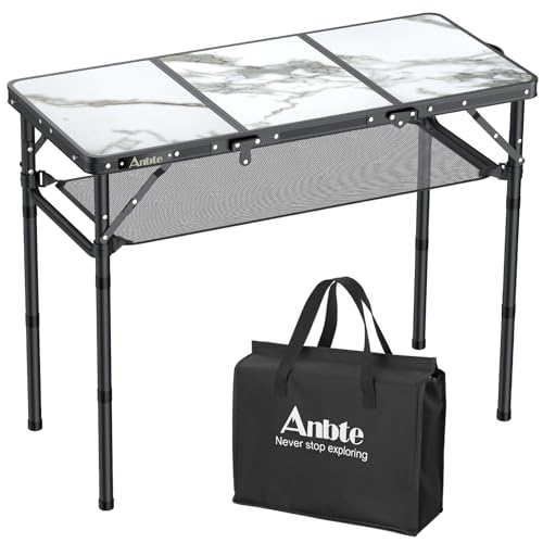 Folding Camping Table with Storage Net, 3 Adjustable Height, Pure Black V881326