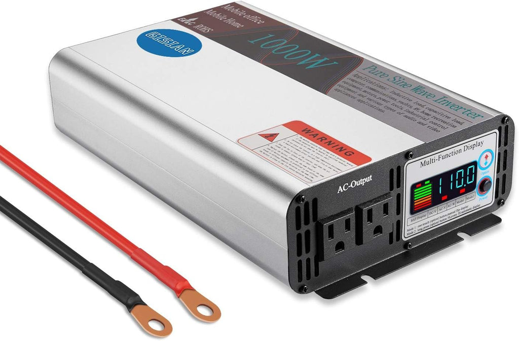 1000W Pure Sine Wave Power Inverter 12V DC to 110V AC with LCD Display 2 AC Outlets L552