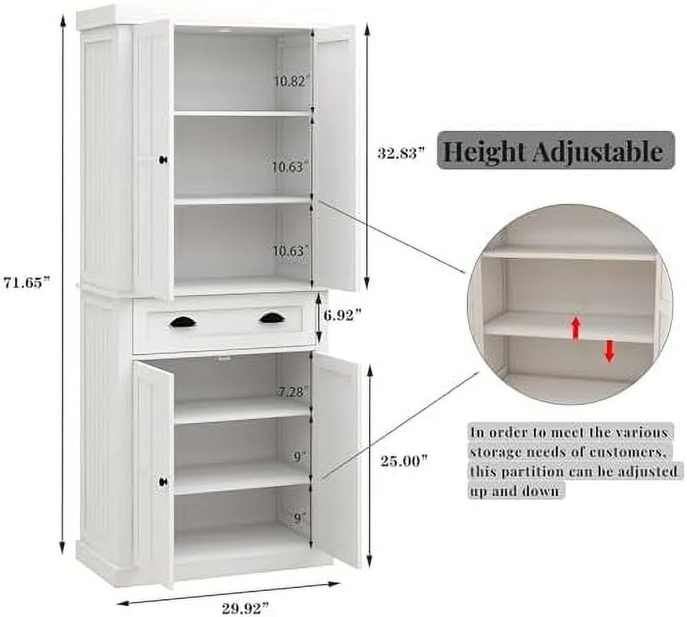 White 50" Pantry Cabinet with Doors and Shelves L798780