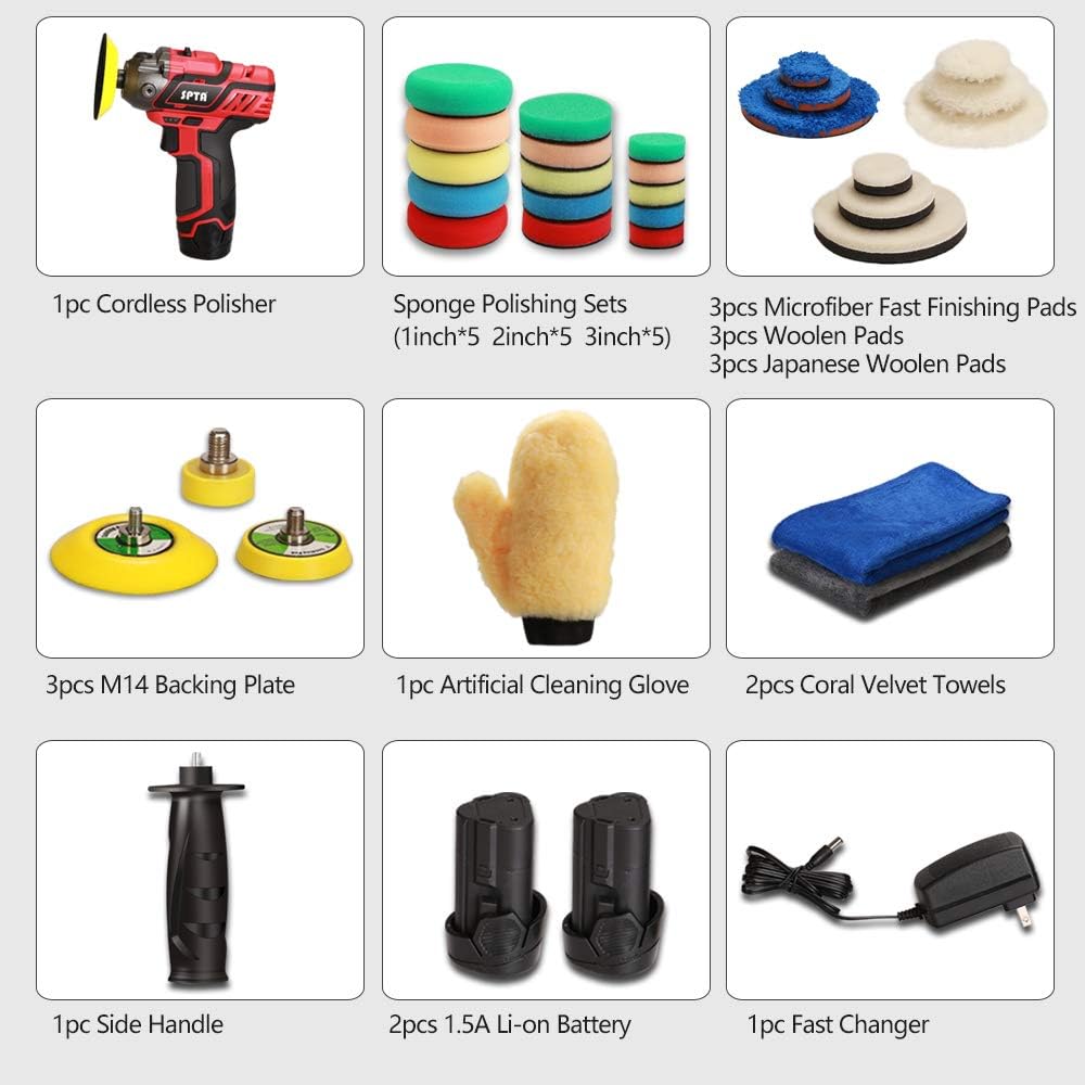 12V Cordless Car Polisher Tool Set with 1500mAh Li-ion Battery and Polishing Pads K13677