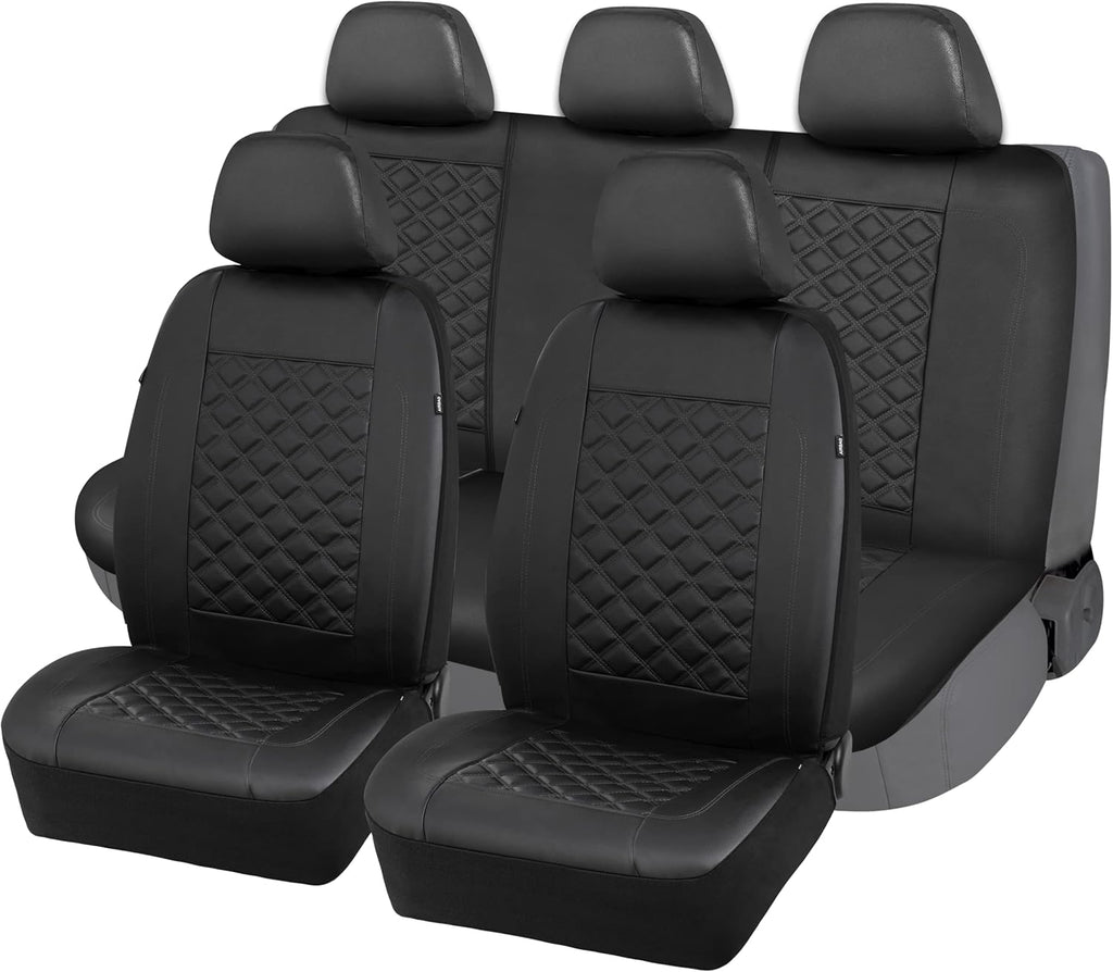 Universal Full Set Car Seat Covers 8 Pieces Airbag Compatible PVC Leather Red D9694