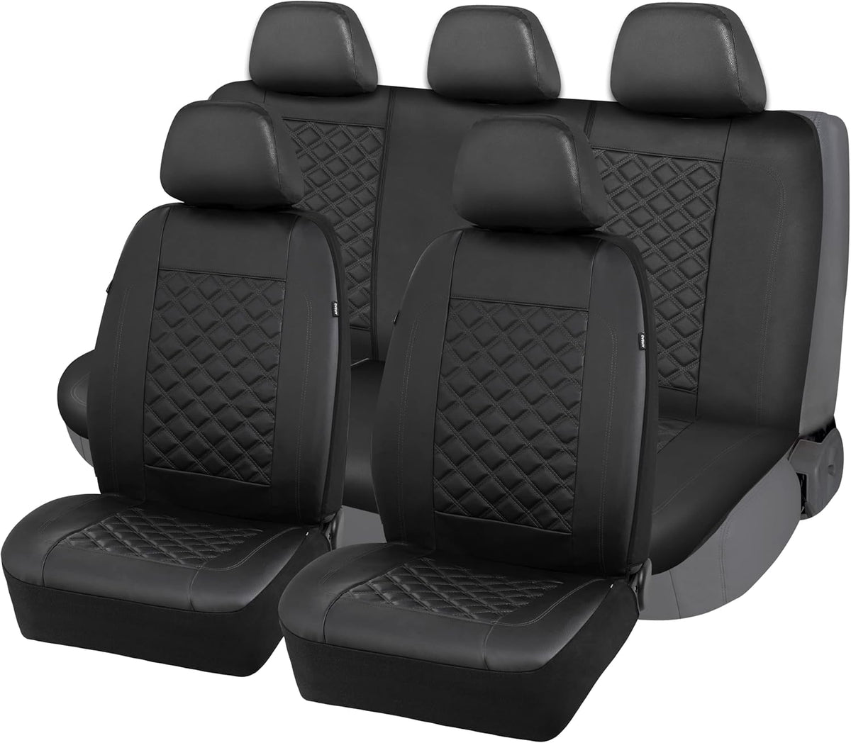 Universal Full Set Car Seat Covers 8 Pieces Airbag Compatible PVC Leather Red D9694