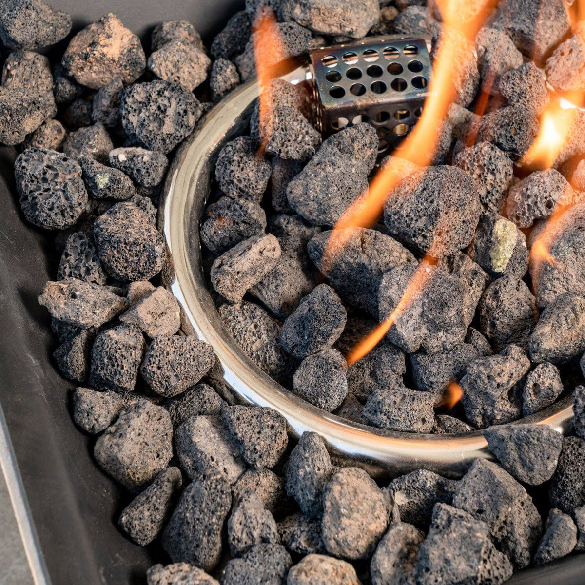 GAS Fire Pit with Tile Top and Light Gray Lava Rocks D51277