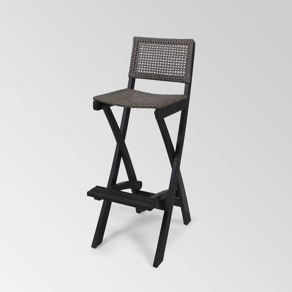 2pk Acacia Wood Folding Barstools Dark Gray F686