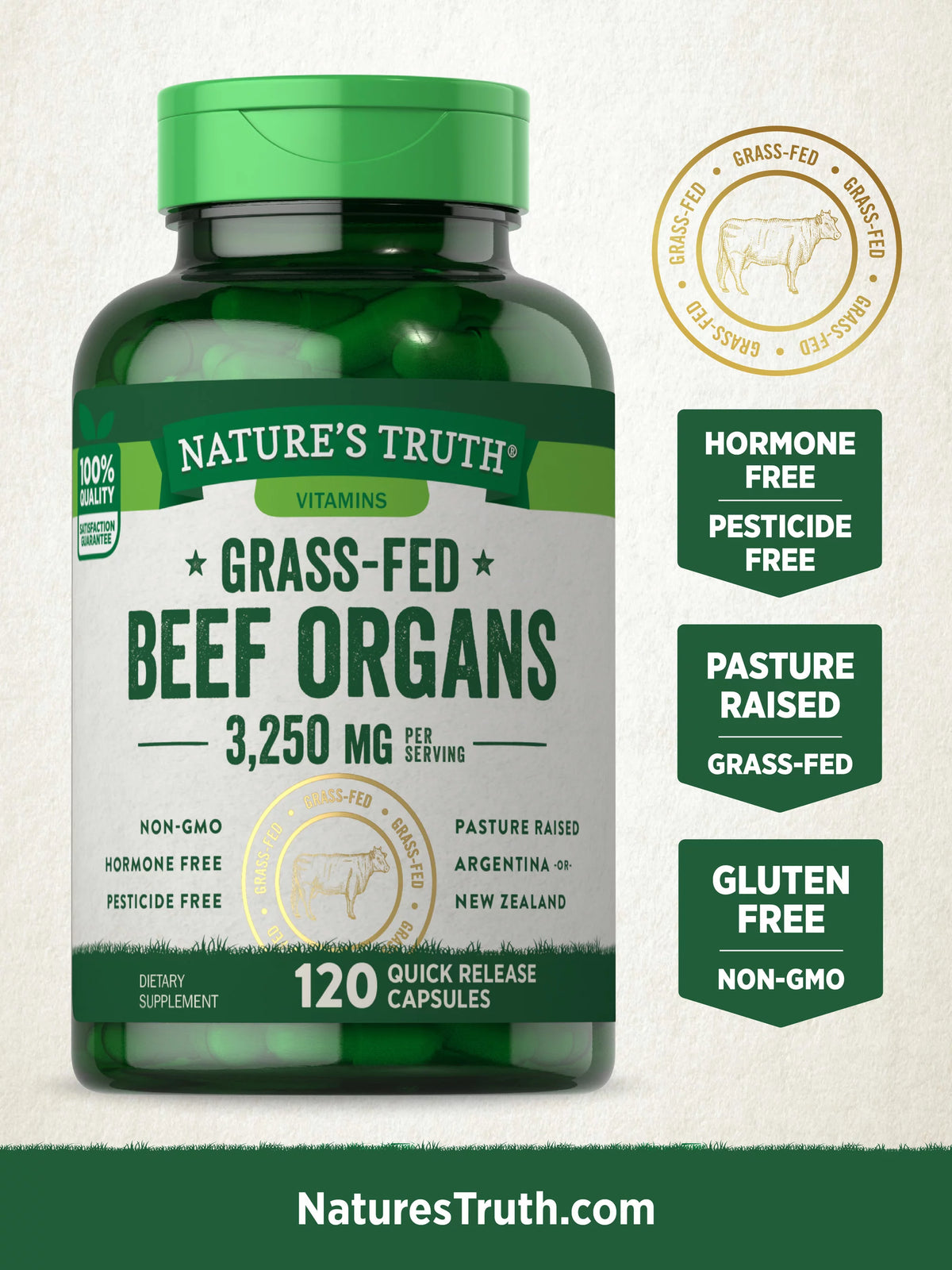 120 Count 3250mg Beef Organs Capsules Q24727