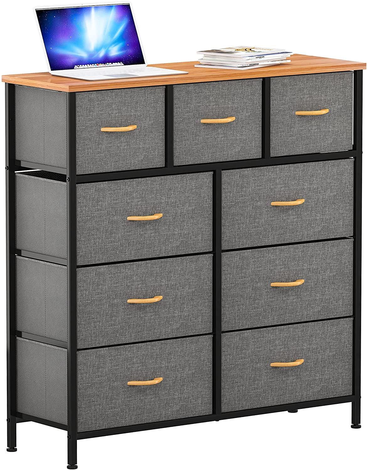 Light Grey 9 Drawer Fabric Dresser L50339
