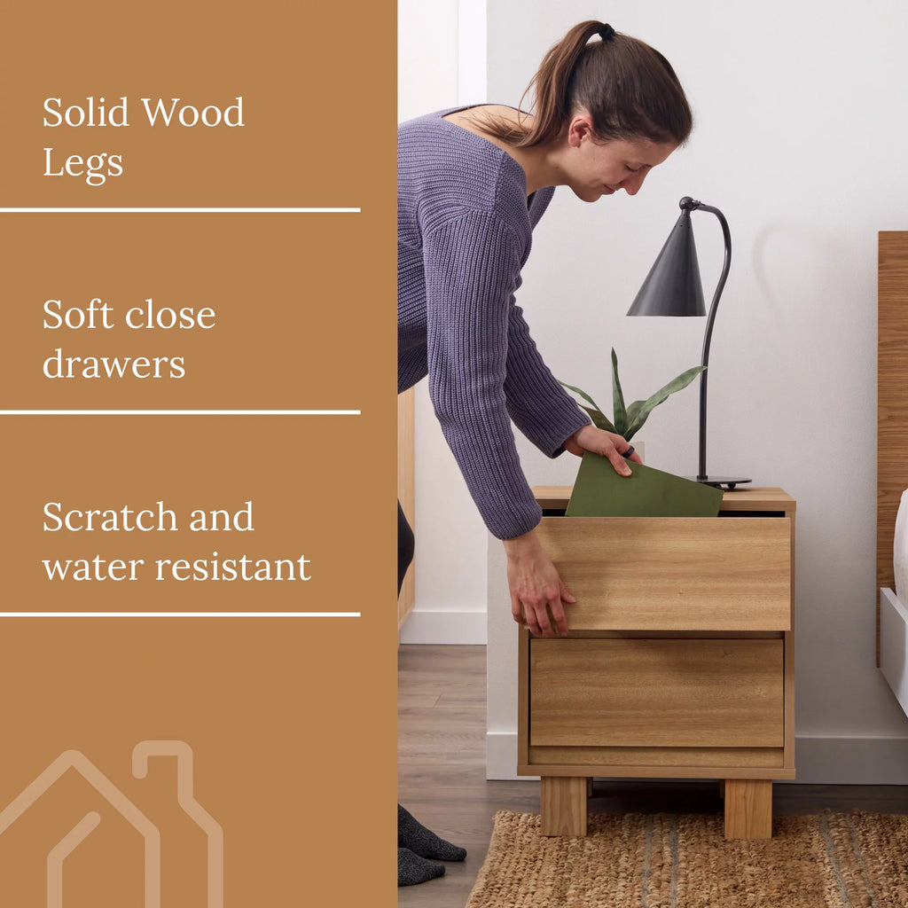 Modern Wood 2-Drawer Nightstand with Square Legs K5291