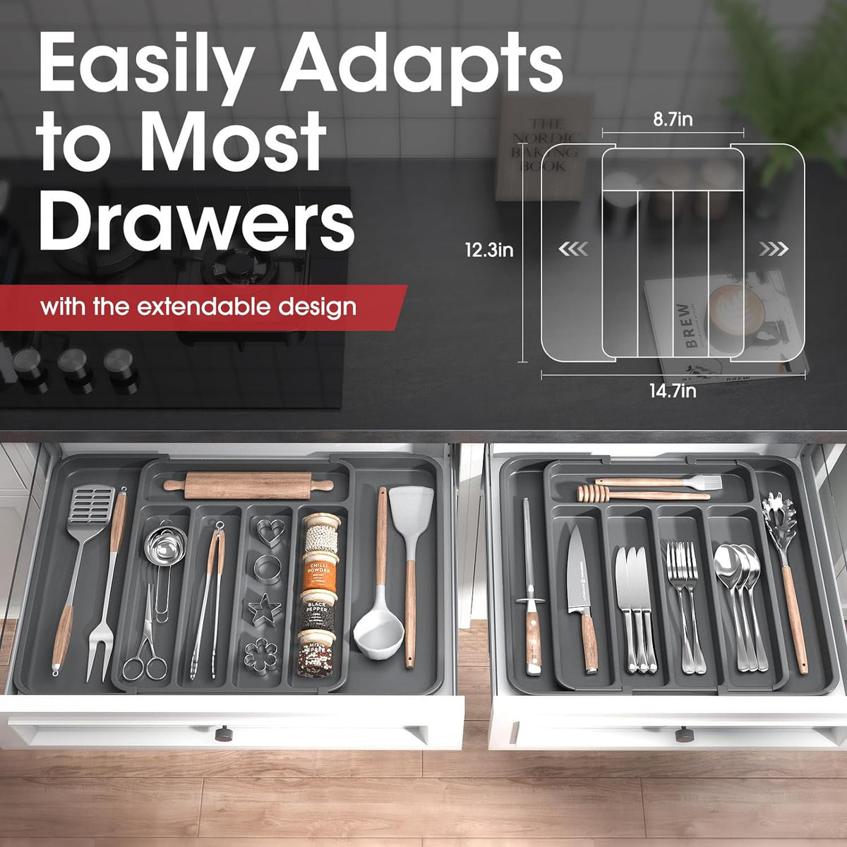 Grey Adjustable Kitchen Drawer Organizer C134100