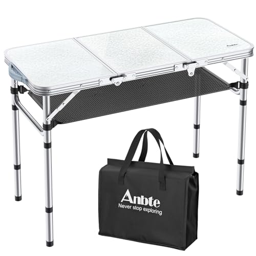 Folding Camping Table with Storage Net, 3 Adjustable Height, Pure Black V881326