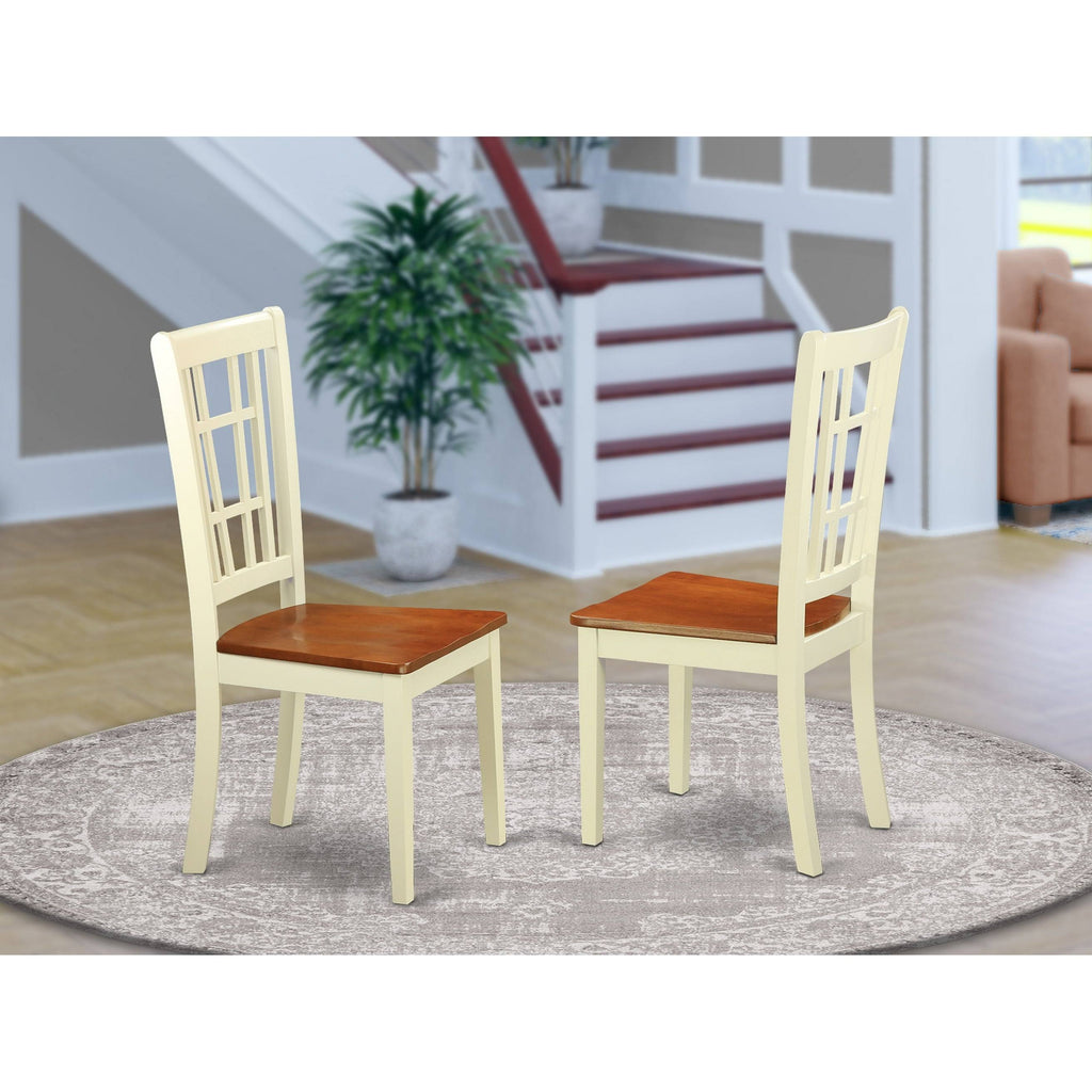 Buttermilk u0026 Brown Finish Wood Seat Dining Chair, Set of 2 R691