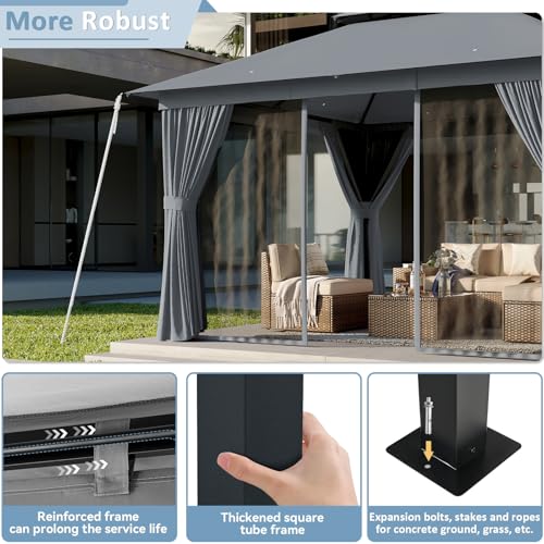 10'x12' Beige Outdoor Patio Gazebo with Mosquito Nettings and Privacy Screens R1522