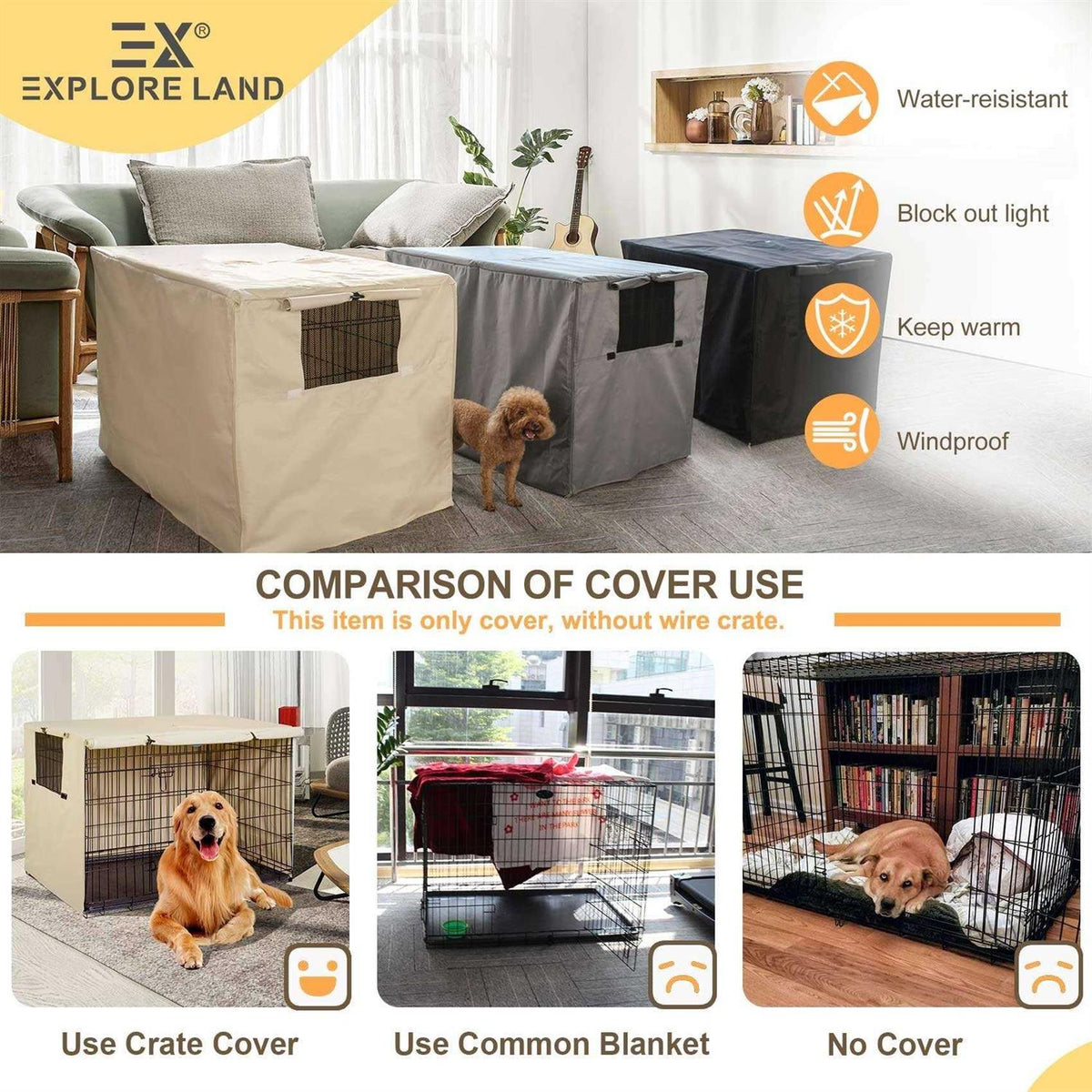 Dog Crate Cover Durable Polyester Pet Kennel Cover Universal Fit for Wire Dog Crate K423789