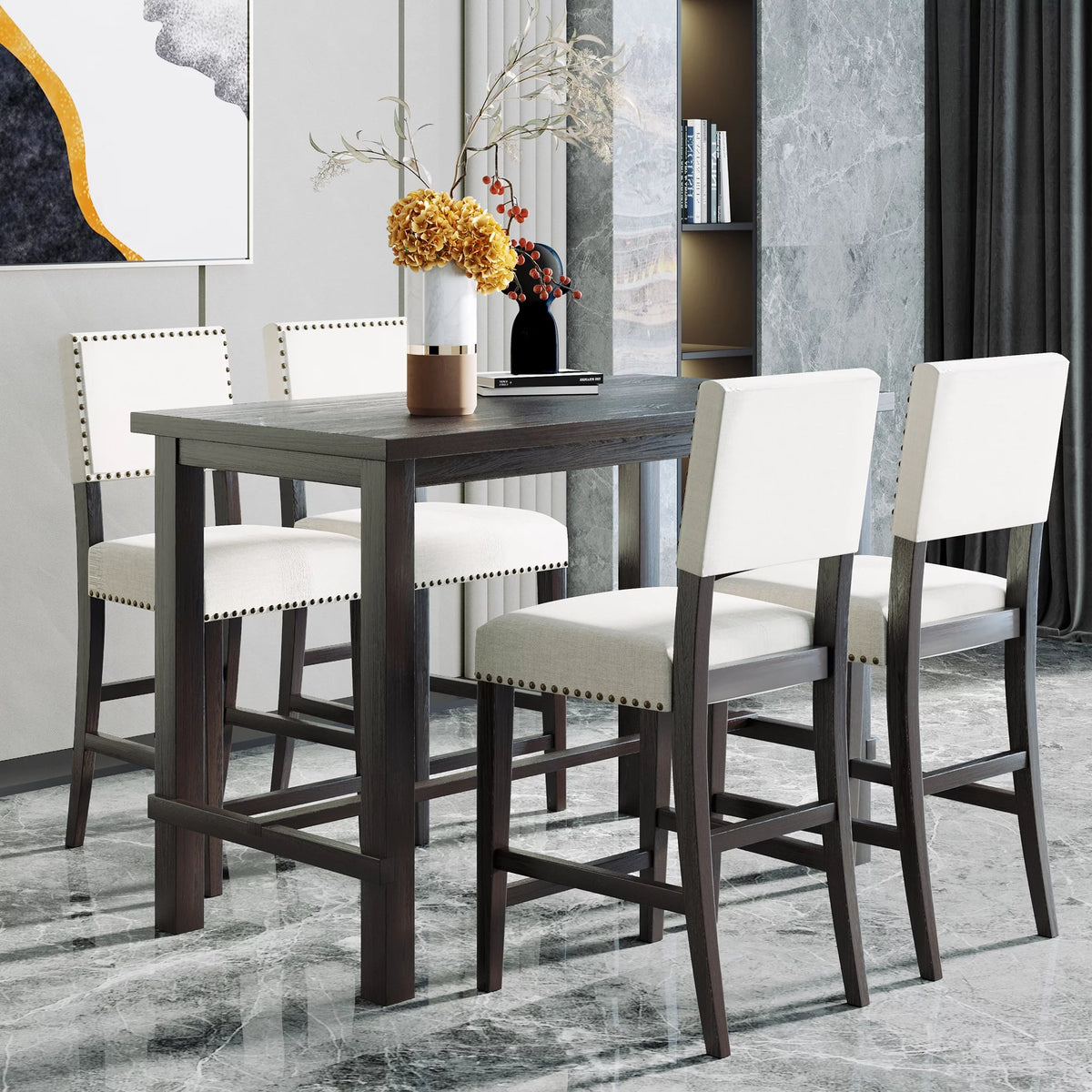 5 Piece Counter Height Dining Table Set with 4 Cushioned Chairs S864500