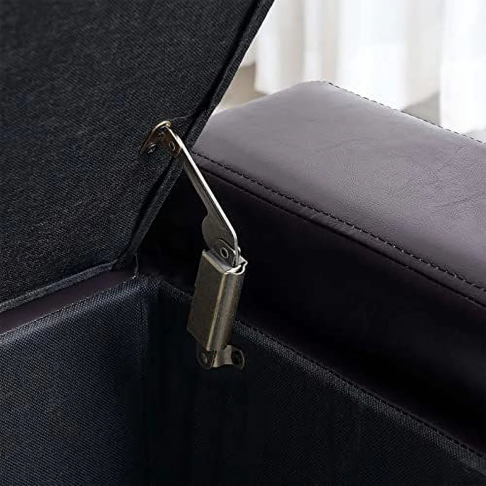 36 Inch Wide Square Lift Top Tufted Faux Leather Ottoman Bench P539035