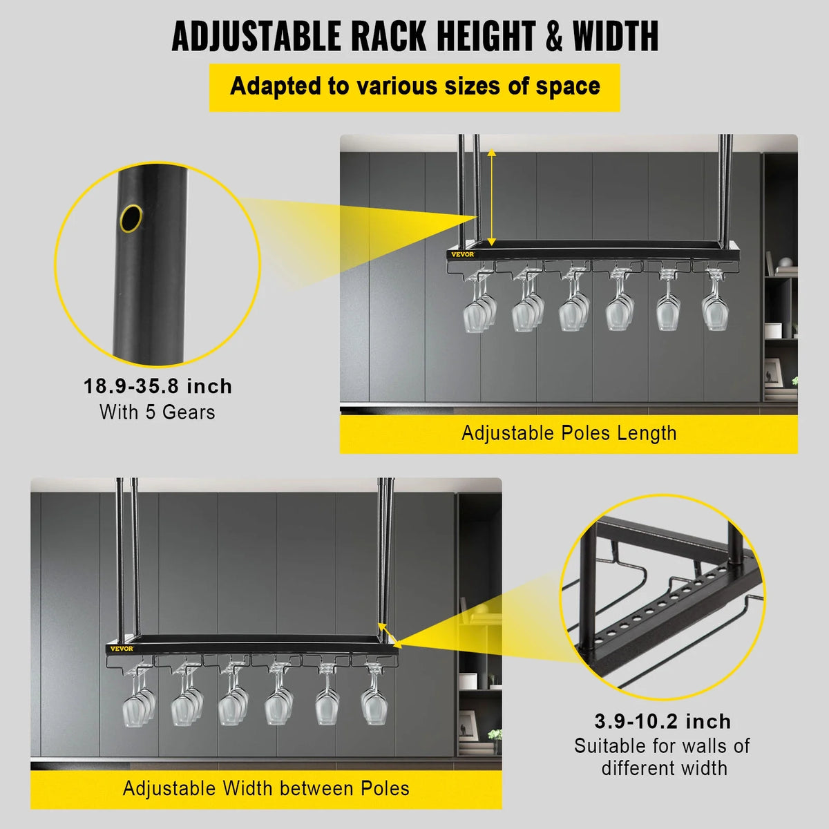 Black Wall-Mounted Wine Glass Rack Y216