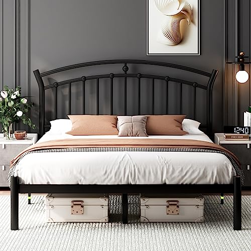 Full Black Metal Bed Frame with 13 Steel Slats Y211