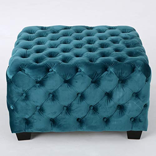 Dark Teal Velvet Ottoman E840