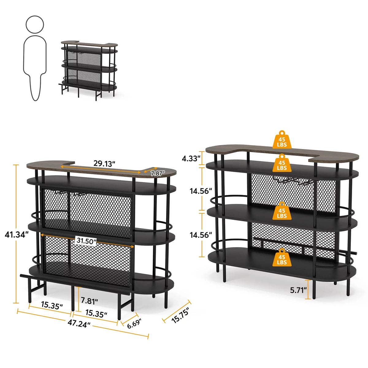 Black 4 Tier Bar Cabinet with Storage Shelves E172253