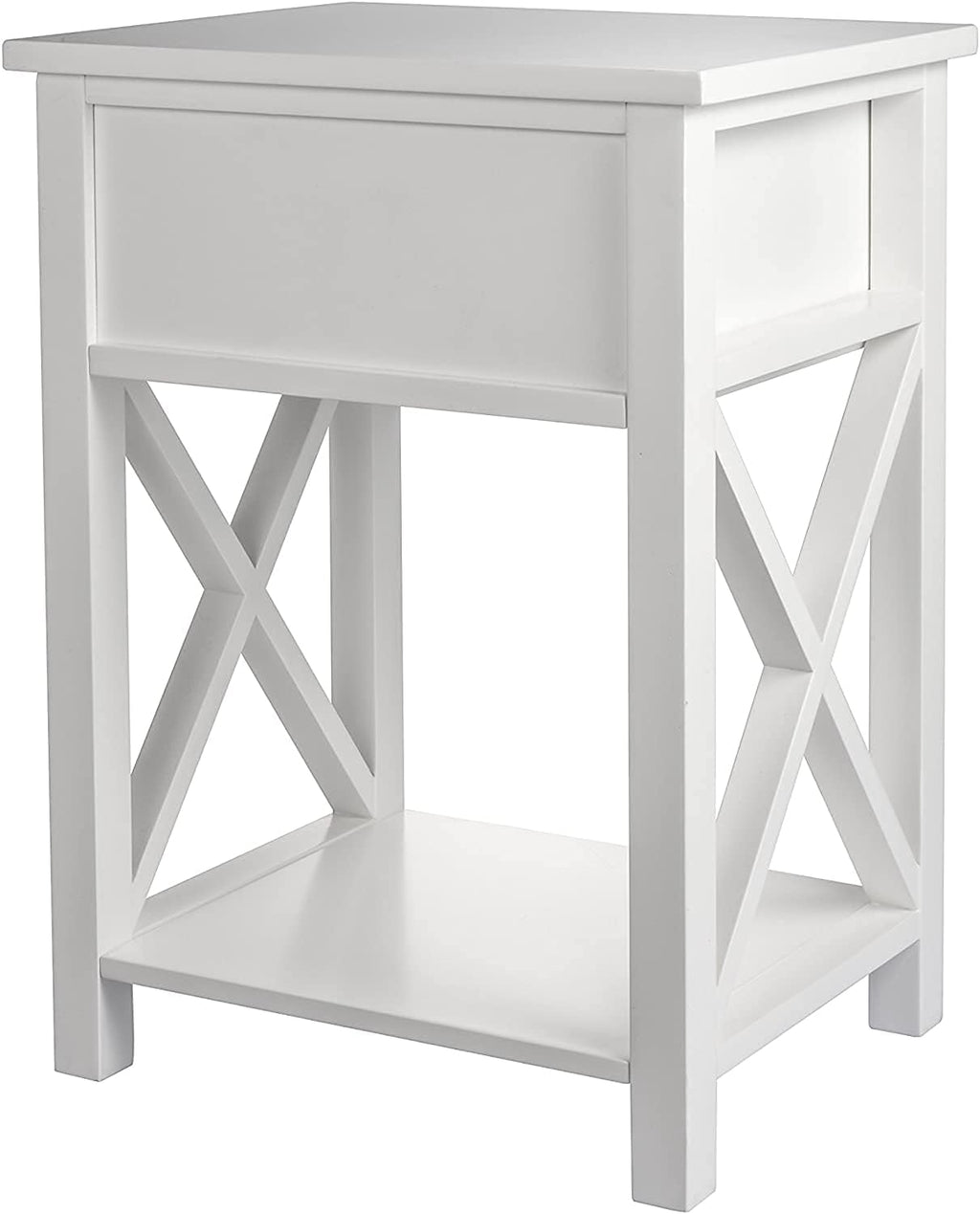 2 Pcs White Wooden Side End Table Night Stand with Bin Drawer P25854