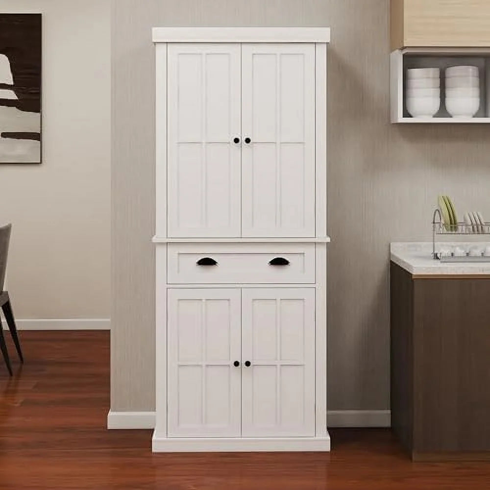 White 50" Pantry Cabinet with Doors and Shelves L798780