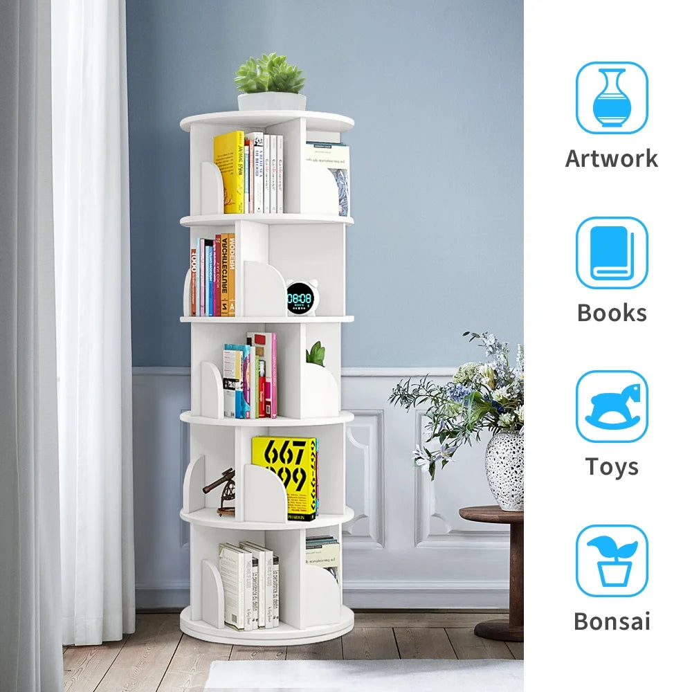 5 Tier Rotating Bookshelf White H66655