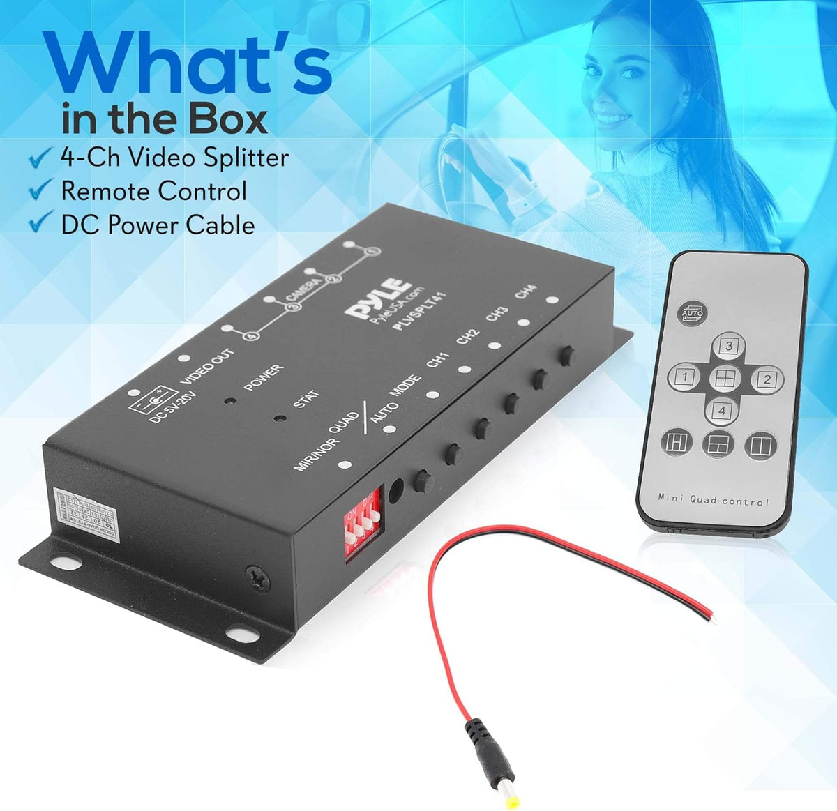 4-Channel Car Video Splitter Controller with Quad Selectable for Backup Camera Video Monitor Systems A5309