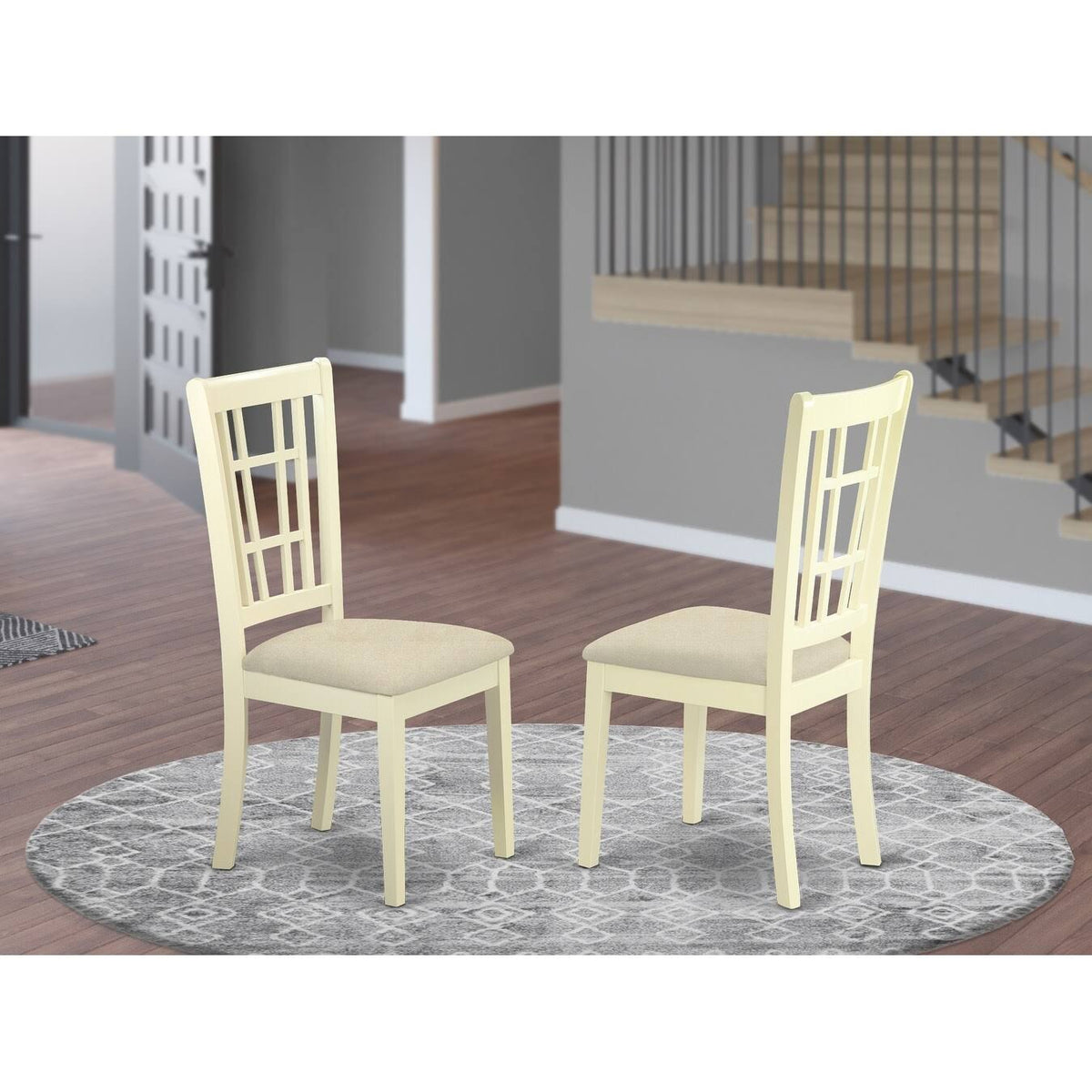 Buttermilk u0026 Brown Finish Wood Seat Dining Chair, Set of 2 R691