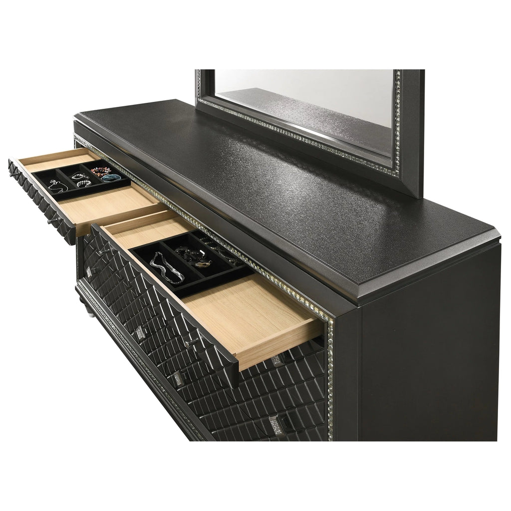 Black Silver 8 Drawer Wooden Dresser A2853