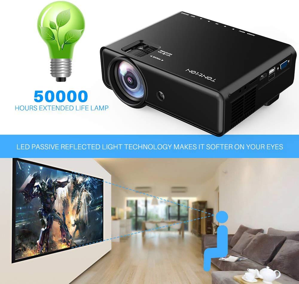 Video Projector with HDMI Cable, Support 1080P/TV/VGA/USB/AV/Laptop/Phone U14501