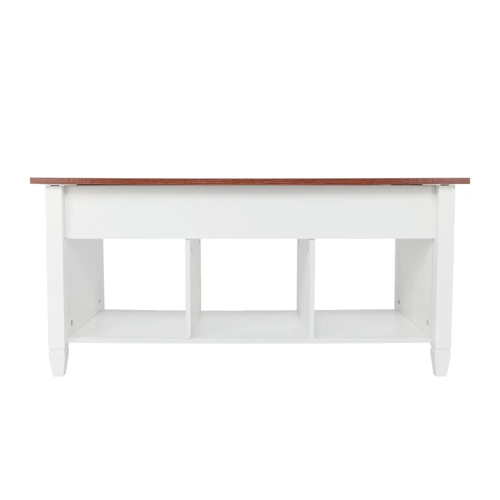 Lift Top White Solid Wood Coffee Table with Storage Shelves V1660