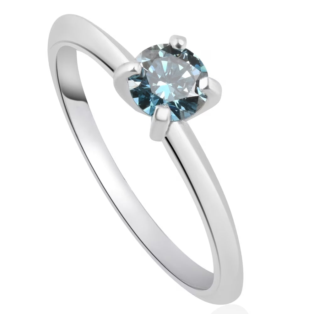 3/8Ct Round Cut Blue Diamond Solitaire Engagement Ring 14k N93014