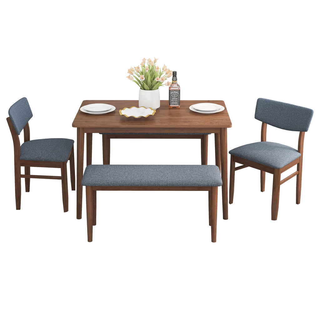 Grey Rubber wood Dining Table Set with 2 Benches and 2 Chairs K83363