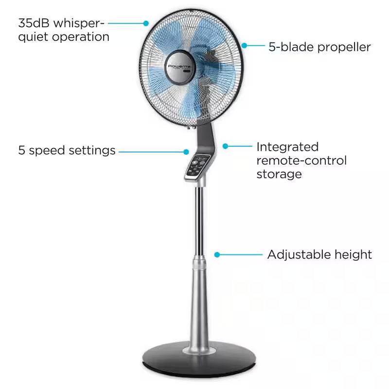 Stand Fan with 5 speeds, oscillating, adjustable height and remote S434